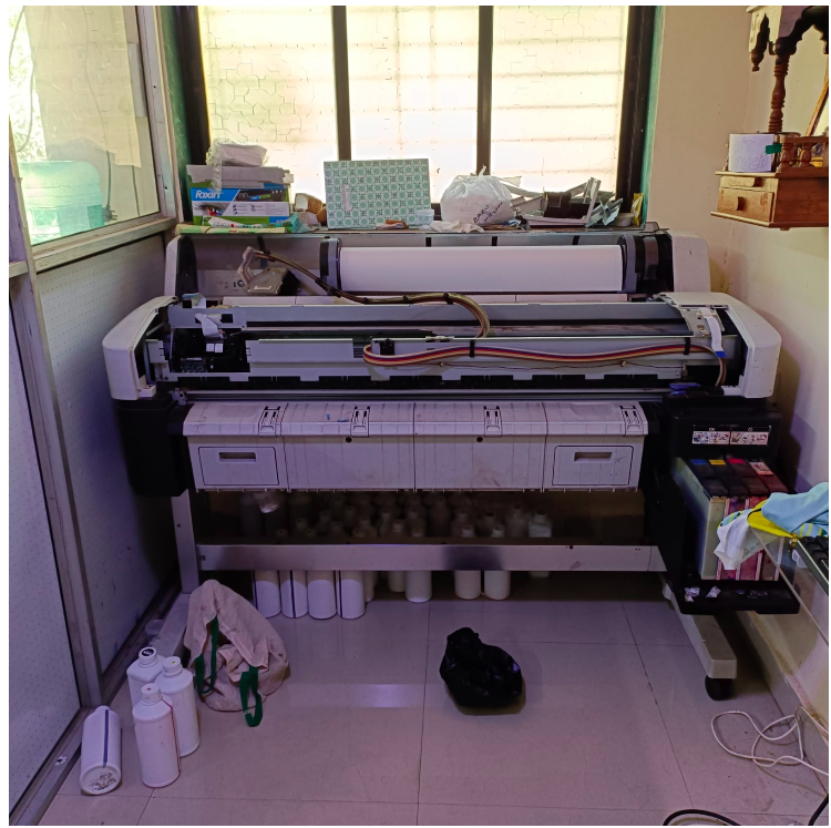 Wide-format sublimation printer opened for inspection and repair by DSSNext technical support